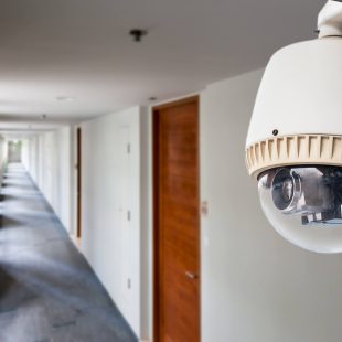 Closeup view of a surveillance camera